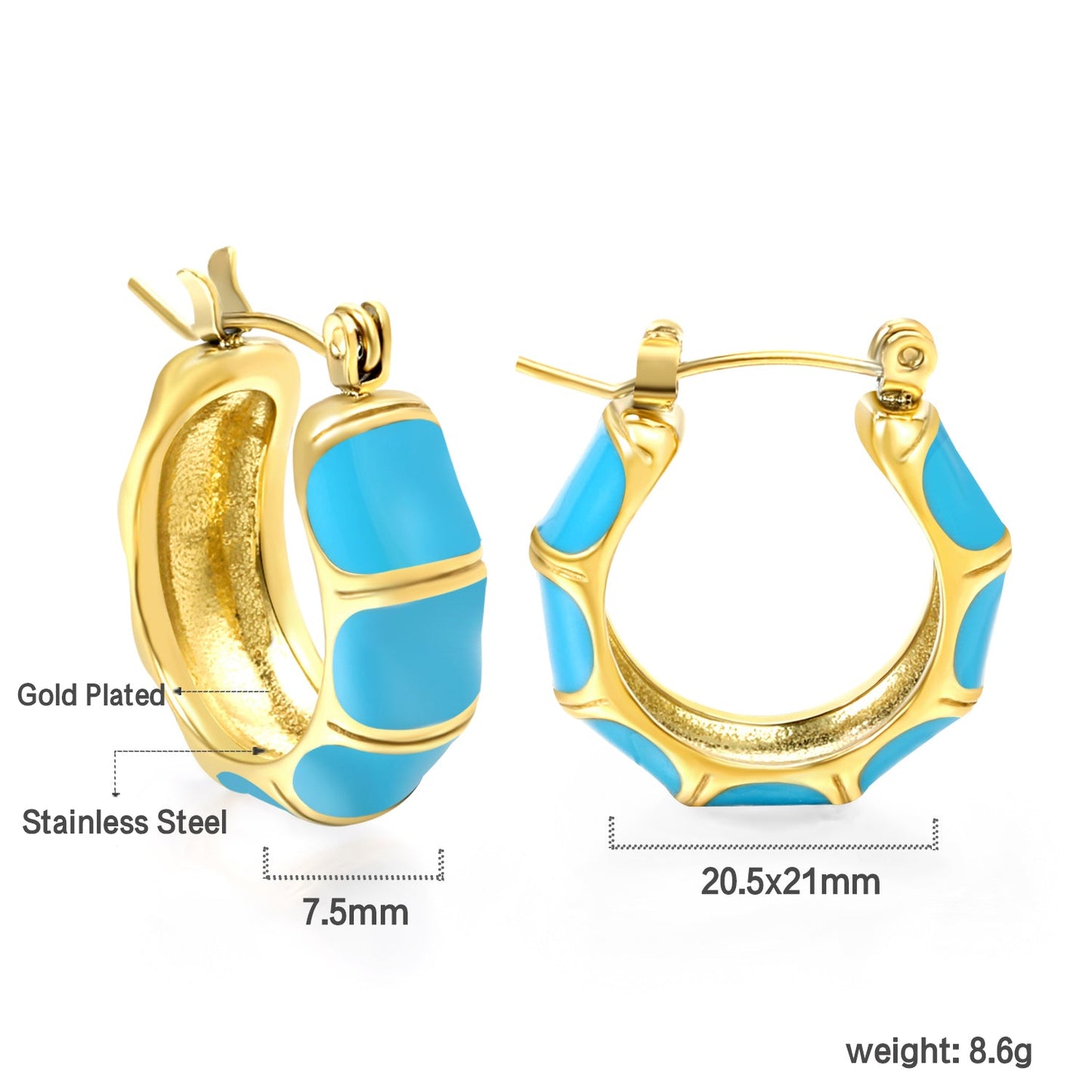 Black&White&Blue&Green C-Shape Bamboo Drip Earrings 7.5*21mm asonjewelry