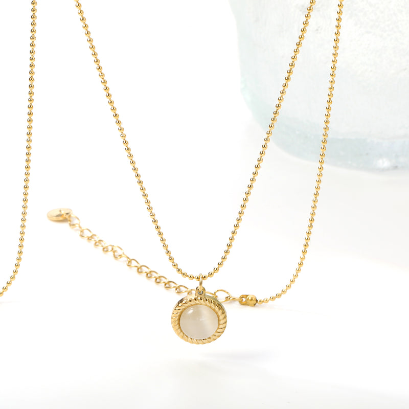 Round Twist Trim with White Cat's Eye Pendant 11.6mm Necklace 45+5cm