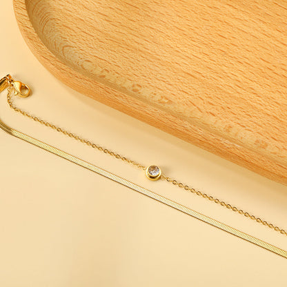 Round white diamond accessories + double chain bracelet 16+5cm gold asonjewelry