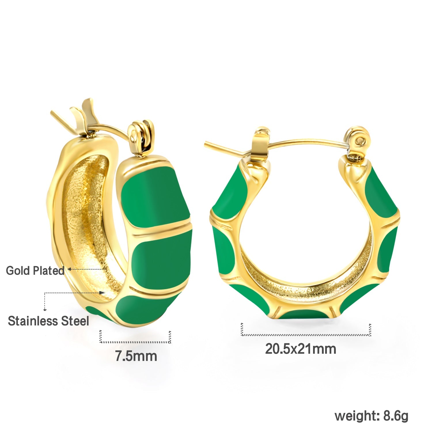 Black&White&Blue&Green C-Shape Bamboo Drip Earrings 7.5*21mm asonjewelry