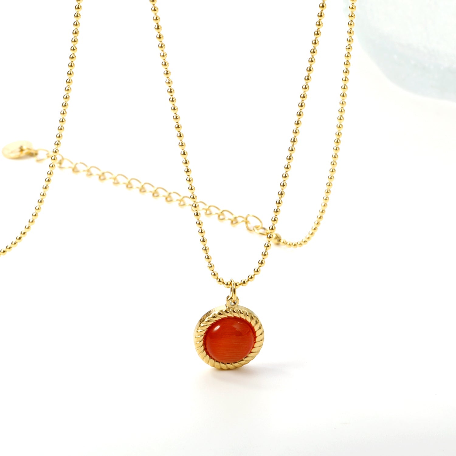 Round twisted edge with red cat's eye pendant 11.6mm Necklace 45+5cm asonjewelry