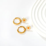 2.0mm x 10mm Inner Ear Hook with 8.4mm Orange-Centered Daisy Accessories, Earrings, Steel/Gold
