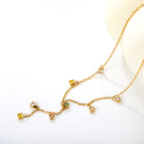 8 pieces of 4mm round diamonds, 0.4-inch cross chain, 42+5cm (downward part) + 5cm tail chain + 6mm round tail fin, golden color
