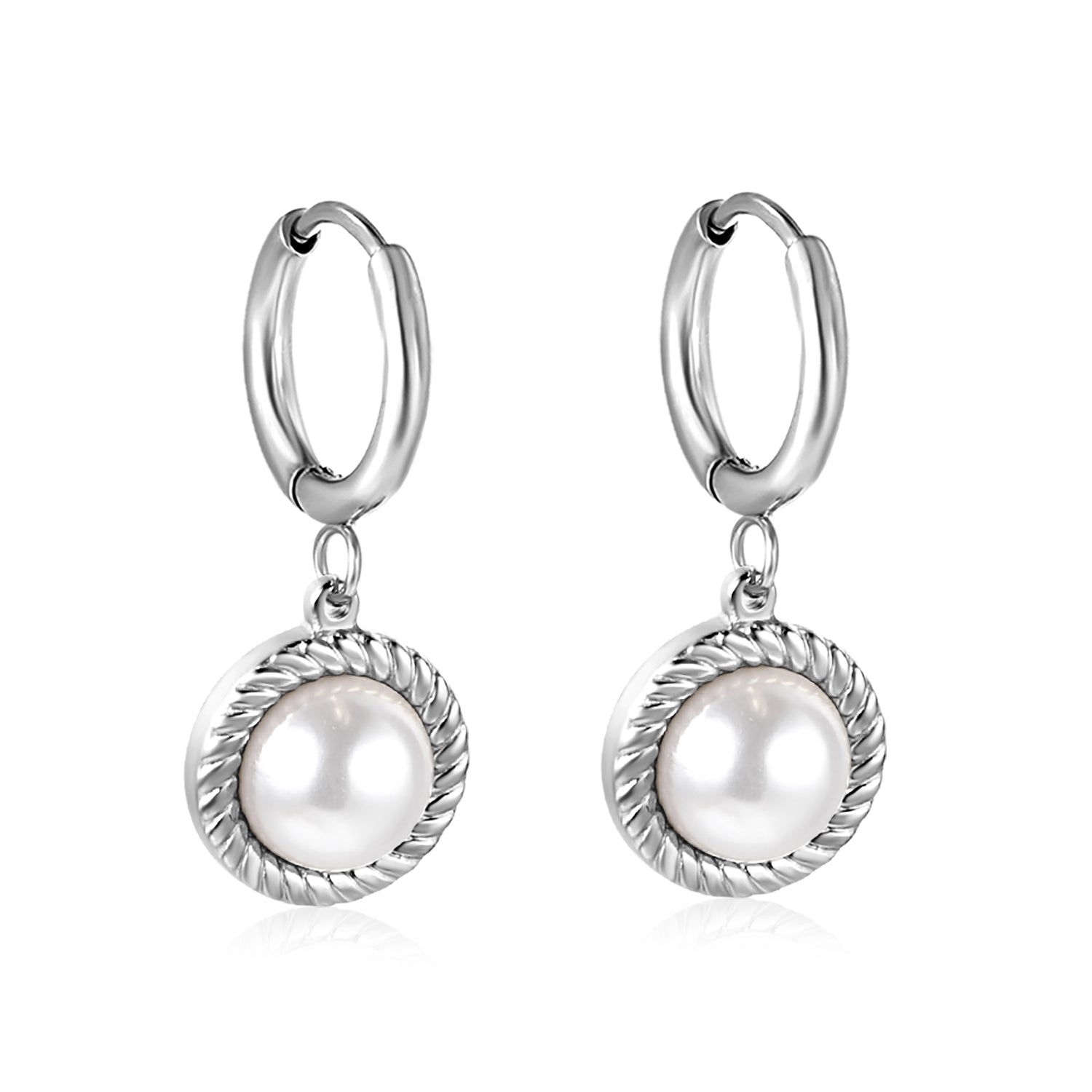 2*14 Circle with Round Twisted Edge with Half White Pearl Earrings 11.6mm asonjewelry