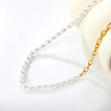 7*5mm plastic beads + 7*5mm O-shaped chain triple-strung into one long O-shaped chain 42 + 5cm + 6mm round tail label  necklace  gold