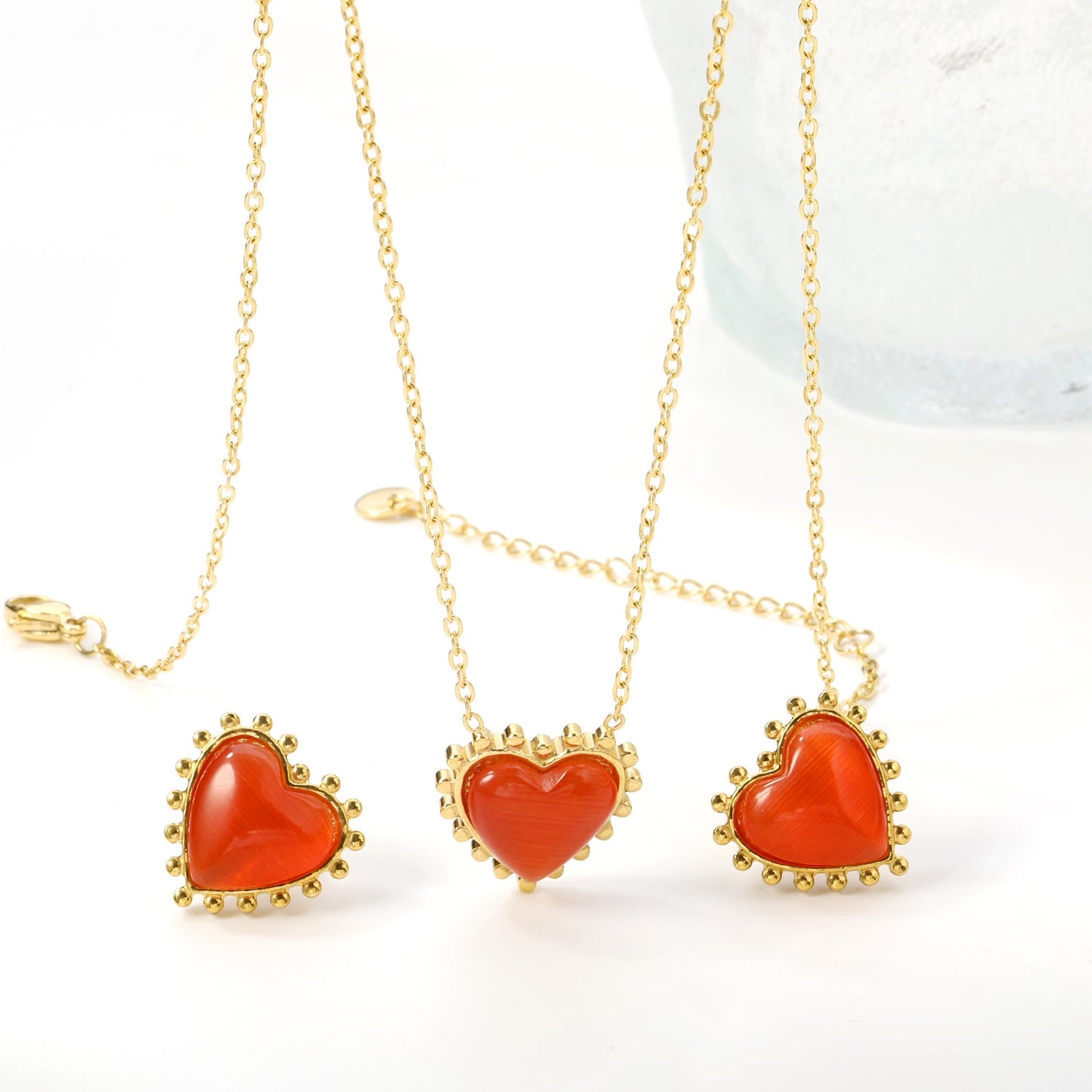 17.9*17.7mm Loose Beads Edged Heart with Red Cat's Eye Stones Set asonjewelry