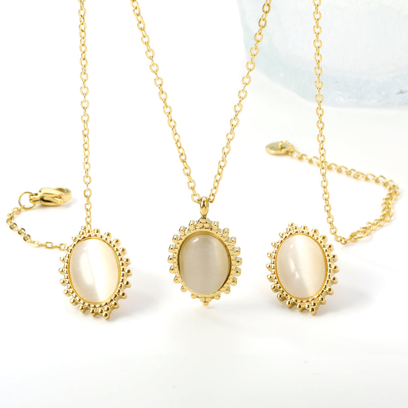 14.8*21mm loose bead side oval with white cat's eye stone set