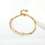 6*5.5mm imitation pearl mica beads connected with steel beads. 18+3cm+6mm round tail brand. Hand chain. Golden color