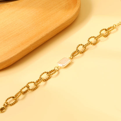 Twisted Loop with Square White Pearl 11*14.6mm Bracelet 17+5cm asonjewelry