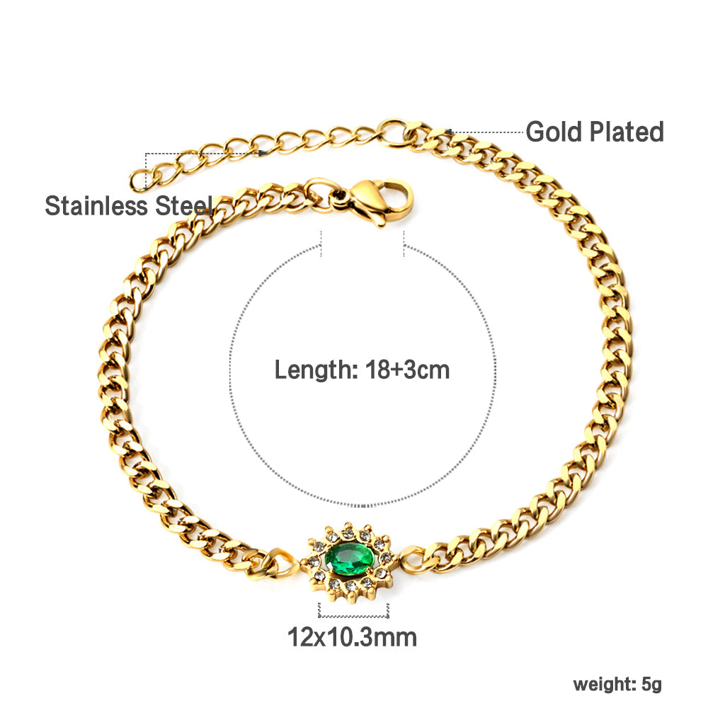 Spring Hot Oval Edge White Diamonds with Green Diamonds Bracelet 18+3cm asonjewelry