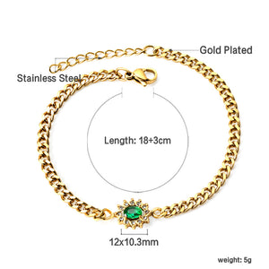 Spring Hot Oval Edge White Diamonds with Green Diamonds Bracelet 18+3cm