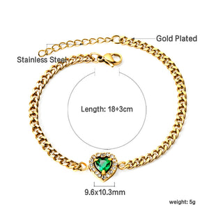 Hot Spring Style Heart Edge White Diamonds with Green Diamonds Bracelet 18+3cm