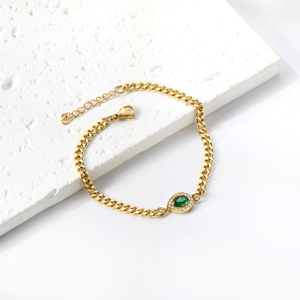 Spring hot style teardrop edge white diamonds with green diamonds bracelet 18+3cm asonjewelry