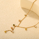 8 pieces of 4mm round diamonds, 0.4-inch cross chain, 42+5cm (downward part) + 5cm tail chain + 6mm round tail fin, golden color