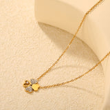 13*13mm four-leaf clover oil-drop pendant with white diamond, 0.4 inch cross chain, 45+5cm+6mm round tail label, necklace, gold colo