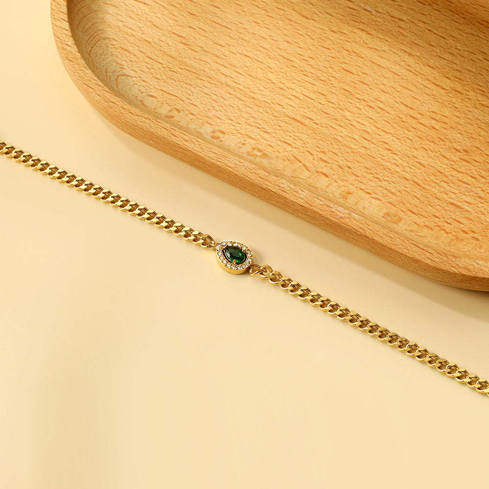 Spring hot style teardrop edge white diamonds with green diamonds bracelet 18+3cm asonjewelry