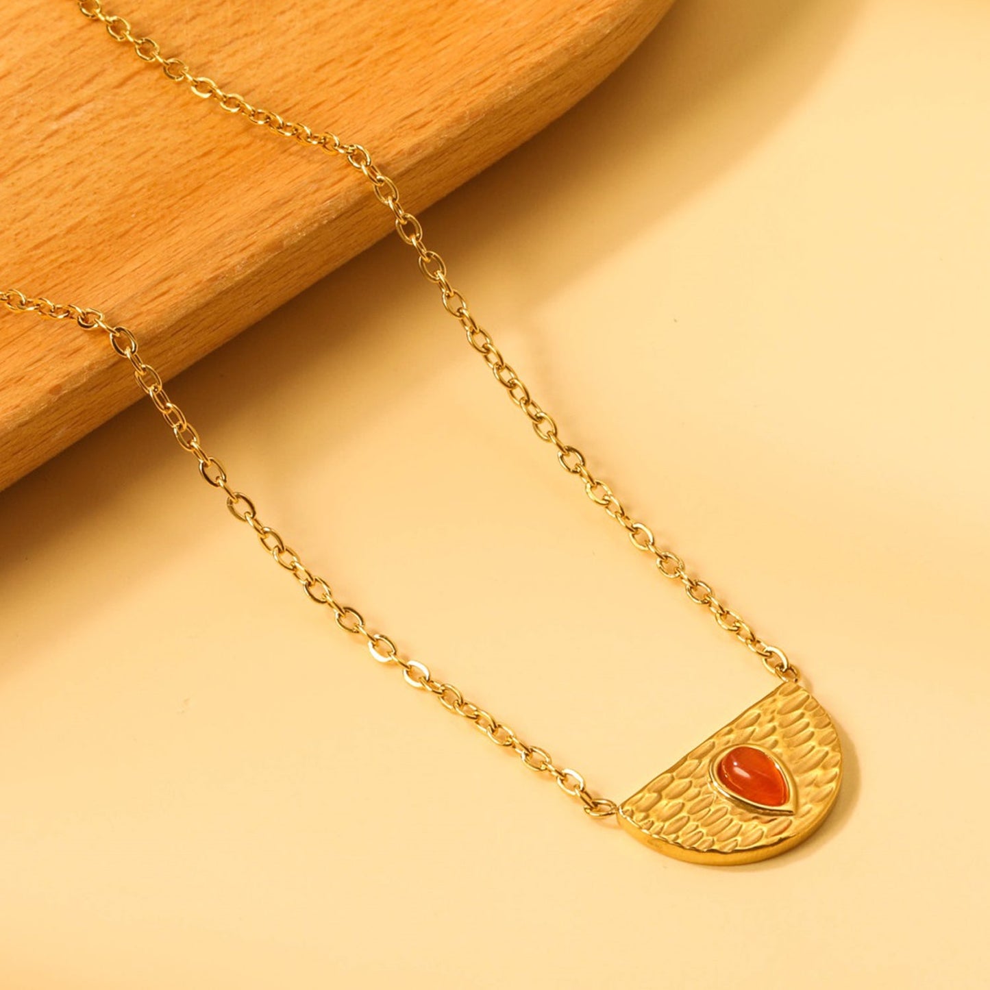 Semi-circle with teardrop red cat's eye pendant 20.3*11.6MM Necklace 45+5cm asonjewelry
