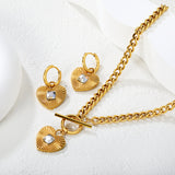 White Diamond Heart Set - Gold  Earrings: 2.0*10 heart accessories, 18*16mm  Pendant: 18*16mm  OT Clasp: 1.4*5, Side Chain: 43cm