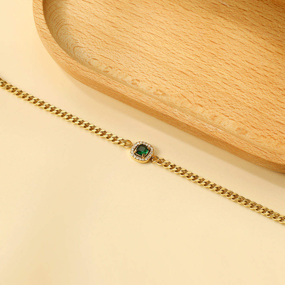 Spring hot style square edge white diamonds with green diamonds bracelet 18+3cm asonjewelry