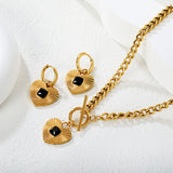White Diamond Heart Set - Gold  Earrings: 2.0*10 heart accessories, 18*16mm  Pendant: 18*16mm  OT Clasp: 1.4*5, Side Chain: 43cm
