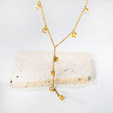 8 pieces of 4mm round diamonds, 0.4-inch cross chain, 42+5cm (downward part) + 5cm tail chain + 6mm round tail fin, golden color