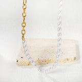 7*5mm plastic beads + 7*5mm O-shaped chain triple-strung into one long O-shaped chain 42 + 5cm + 6mm round tail label  necklace  gold