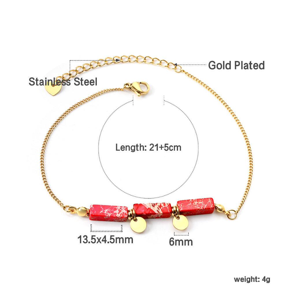 Aquamarine & Blue & Rose & Mixed 3 Rectangular Zirconias + 2 Round Anklets 21+5cm Gold asonjewelry