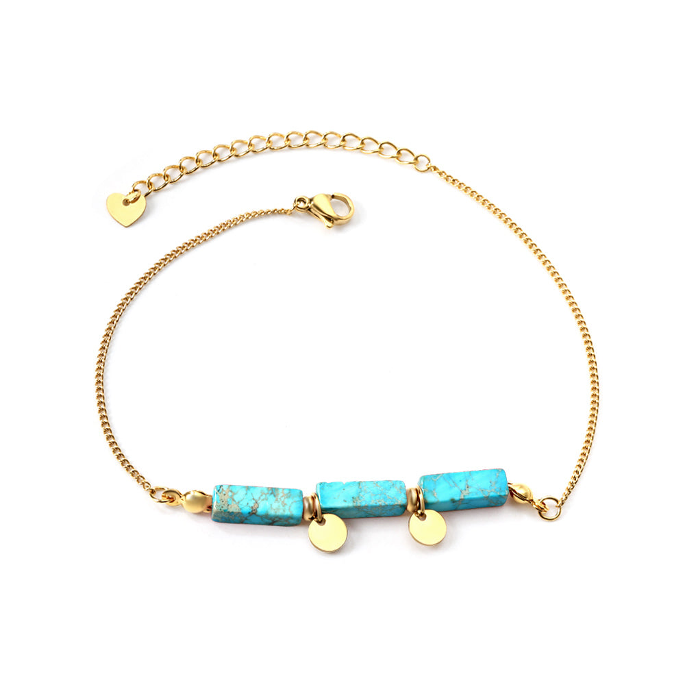 Aquamarine & Blue & Rose & Mixed 3 Rectangular Zirconias + 2 Round Anklets 21+5cm Gold asonjewelry
