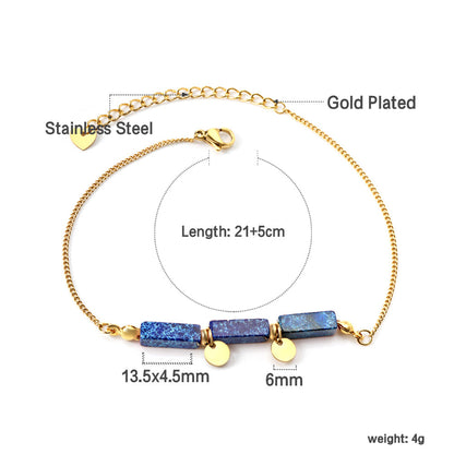 Aquamarine & Blue & Rose & Mixed 3 Rectangular Zirconias + 2 Round Anklets 21+5cm Gold asonjewelry