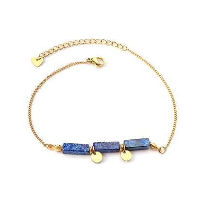 Aquamarine & Blue & Rose & Mixed 3 Rectangular Zirconias + 2 Round Anklets 21+5cm Gold asonjewelry