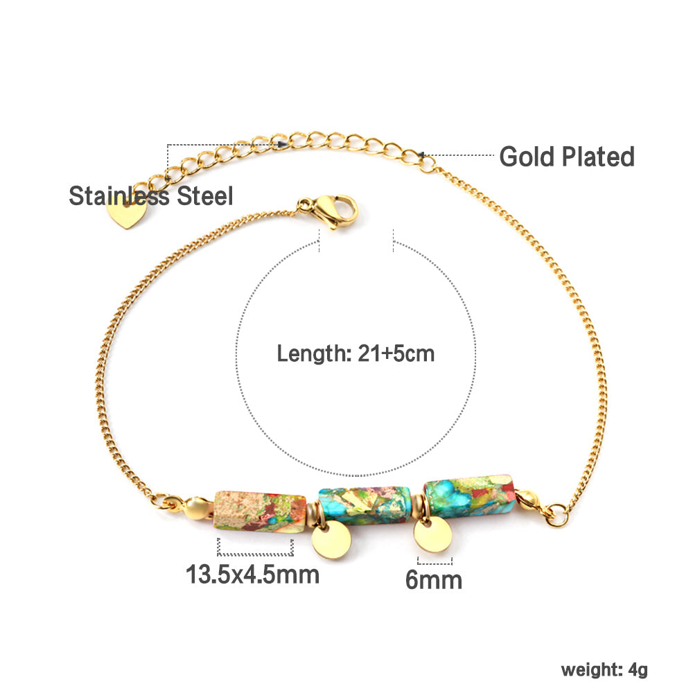 Aquamarine & Blue & Rose & Mixed 3 Rectangular Zirconias + 2 Round Anklets 21+5cm Gold asonjewelry