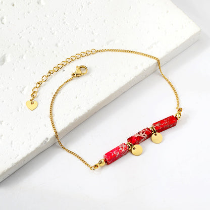 Aquamarine & Blue & Rose & Mixed 3 Rectangular Zirconias + 2 Round Anklets 21+5cm Gold asonjewelry