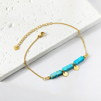 Aquamarine & Blue & Rose & Mixed 3 Rectangular Zirconias + 2 Round Anklets 21+5cm Gold asonjewelry