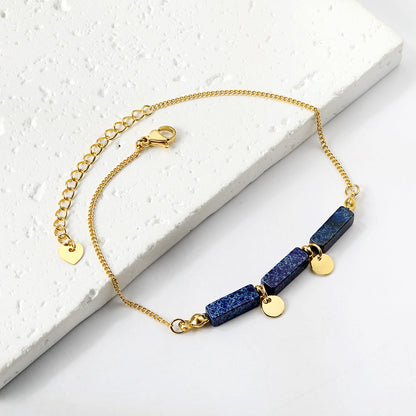 Aquamarine & Blue & Rose & Mixed 3 Rectangular Zirconias + 2 Round Anklets 21+5cm Gold asonjewelry