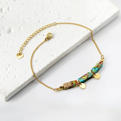 Aquamarine & Blue & Rose & Mixed 3 Rectangular Zirconias + 2 Round Anklets 21+5cm Gold asonjewelry