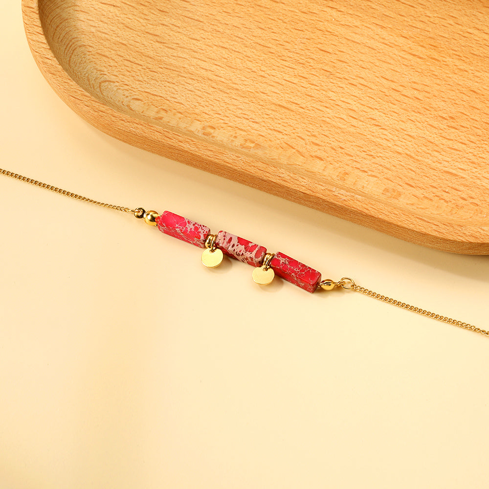 Aquamarine & Blue & Rose & Mixed 3 Rectangular Zirconias + 2 Round Anklets 21+5cm Gold asonjewelry