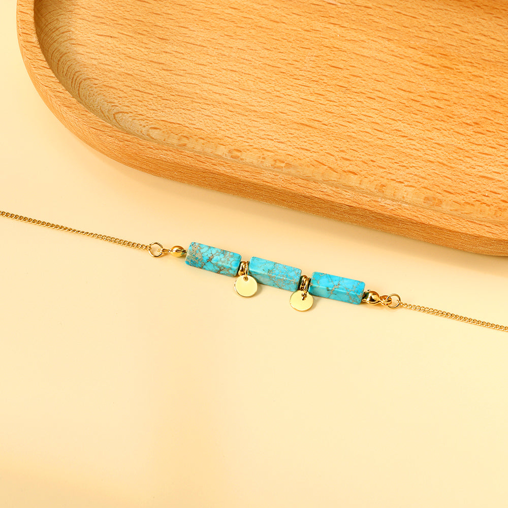 Aquamarine & Blue & Rose & Mixed 3 Rectangular Zirconias + 2 Round Anklets 21+5cm Gold asonjewelry