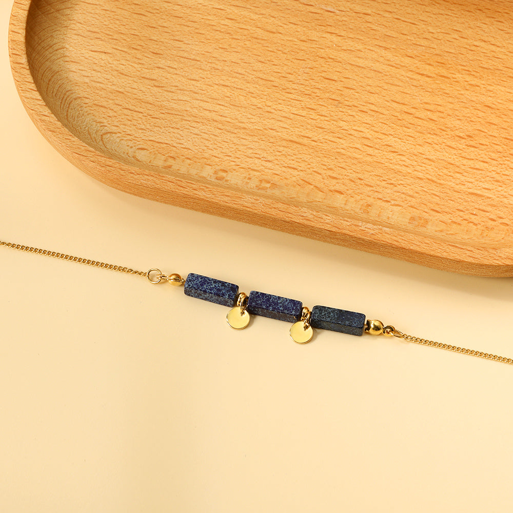 Aquamarine & Blue & Rose & Mixed 3 Rectangular Zirconias + 2 Round Anklets 21+5cm Gold asonjewelry