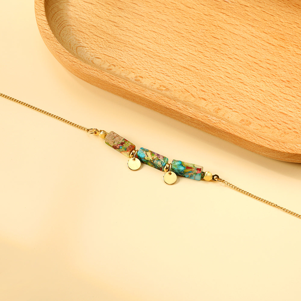 Aquamarine & Blue & Rose & Mixed 3 Rectangular Zirconias + 2 Round Anklets 21+5cm Gold asonjewelry