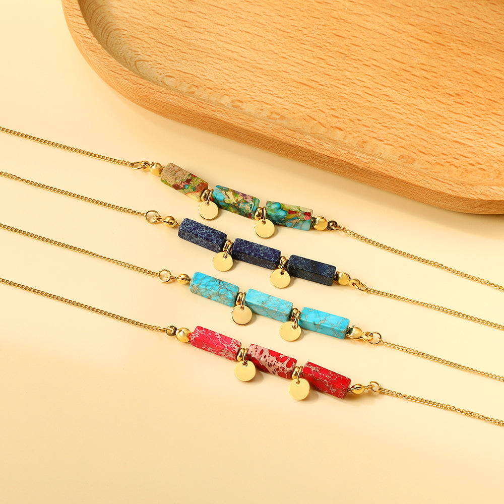 Aquamarine & Blue & Rose & Mixed 3 Rectangular Zirconias + 2 Round Anklets 21+5cm Gold asonjewelry