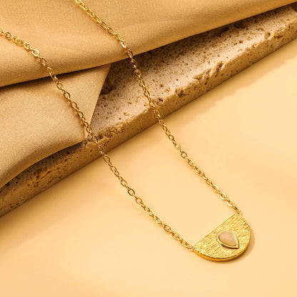 Semi-circle with teardrop white cat's eye pendant 20.3*11.6MM Necklace 45+5cm asonjewelry