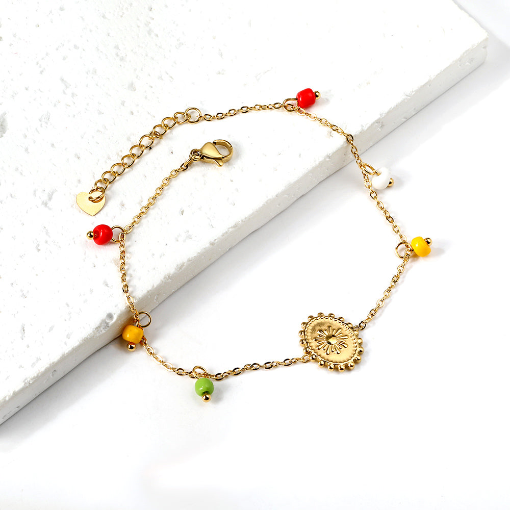 6 Mixed Colors Beads + Oval Accessory Anklet 21+4cm Gold asonjewelry