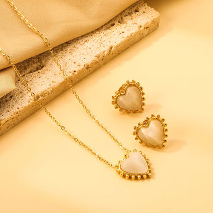 17.9*17.7mm Loose Beads Edged Heart with White Cat's Eye Stones Set asonjewelry