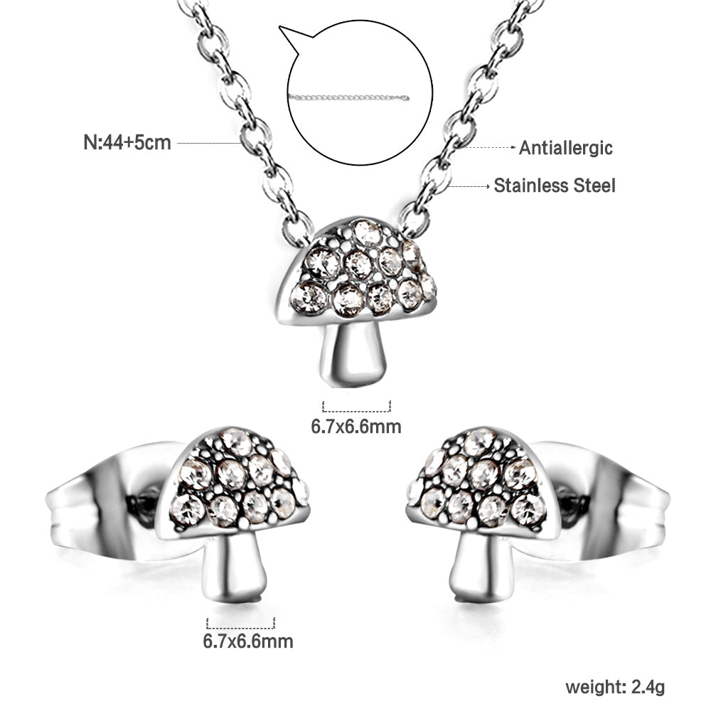 Mushroom Pendant with Diamond Jewelry Set Steel/Gold asonjewelry