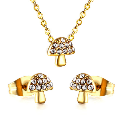 Mushroom Pendant with Diamond Jewelry Set Steel/Gold asonjewelry
