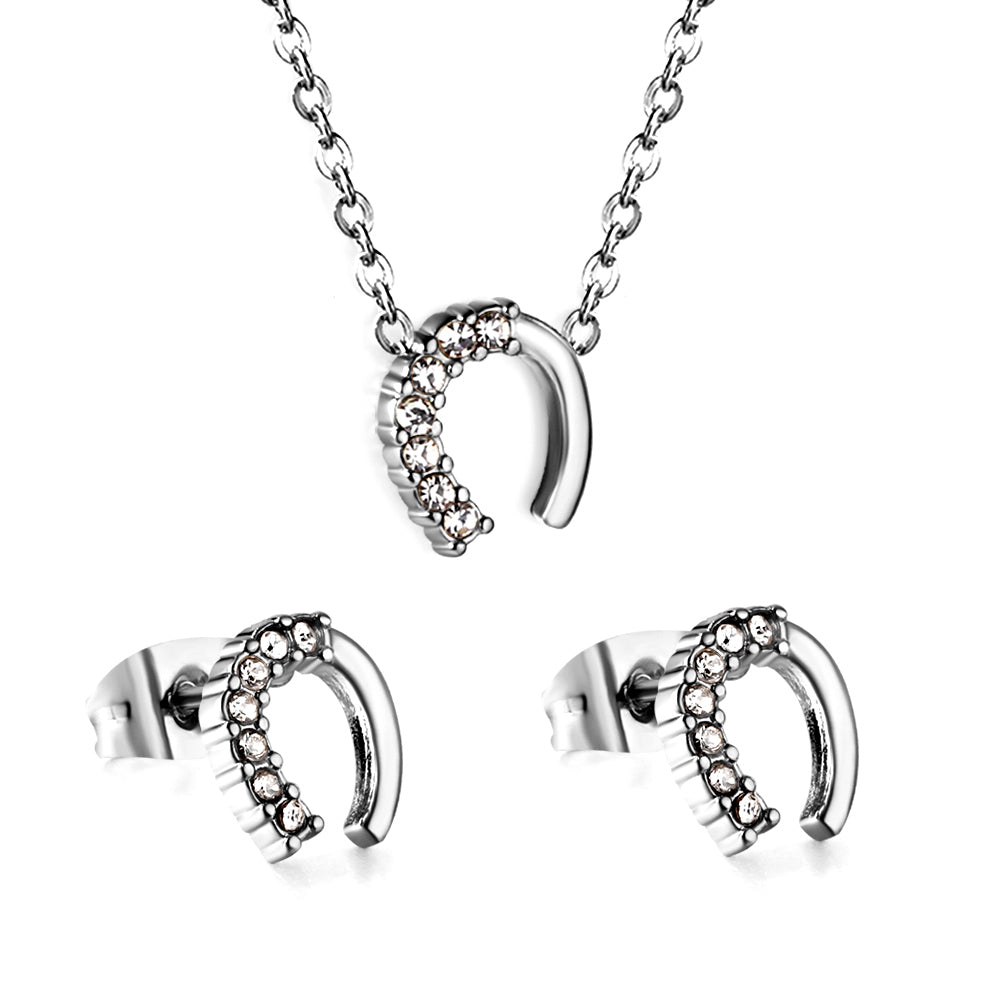 U Pendant with Diamonds Set Steel/Gold asonjewelry