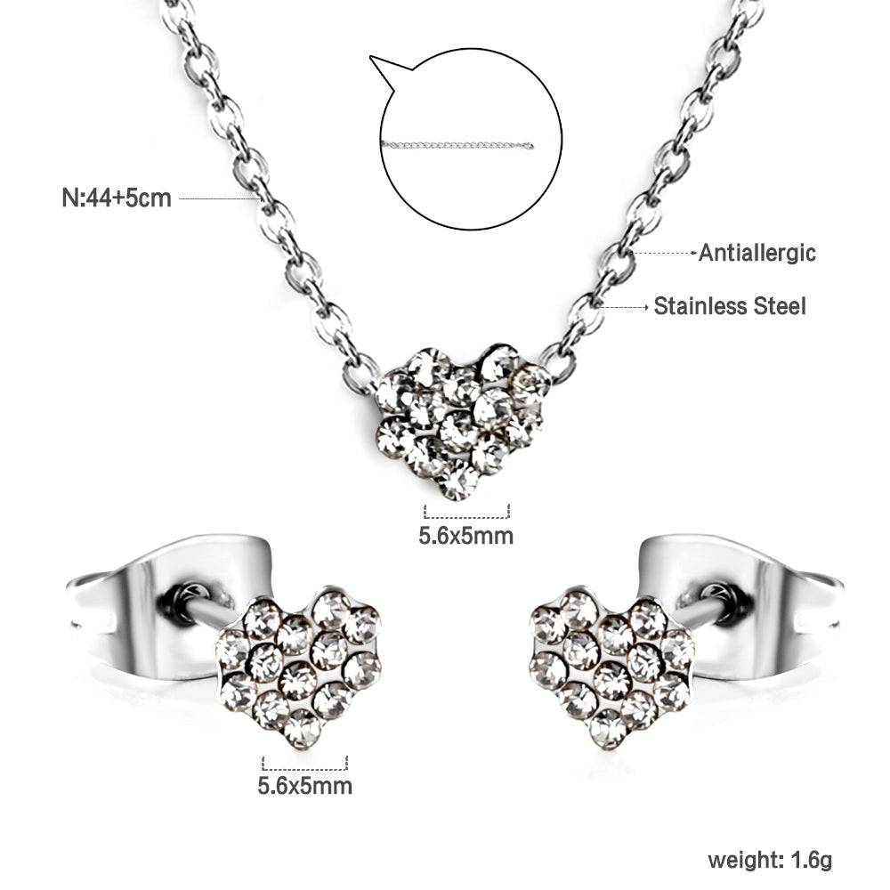 Gold/Steel Heart Shape Jewelry Set with Diamonds asonjewelry