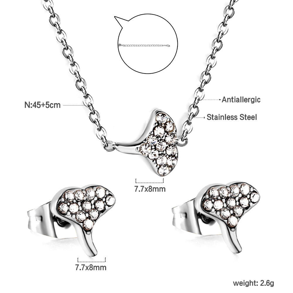 Gold/steel Fan Shape Jewelry Set with Diamonds asonjewelry