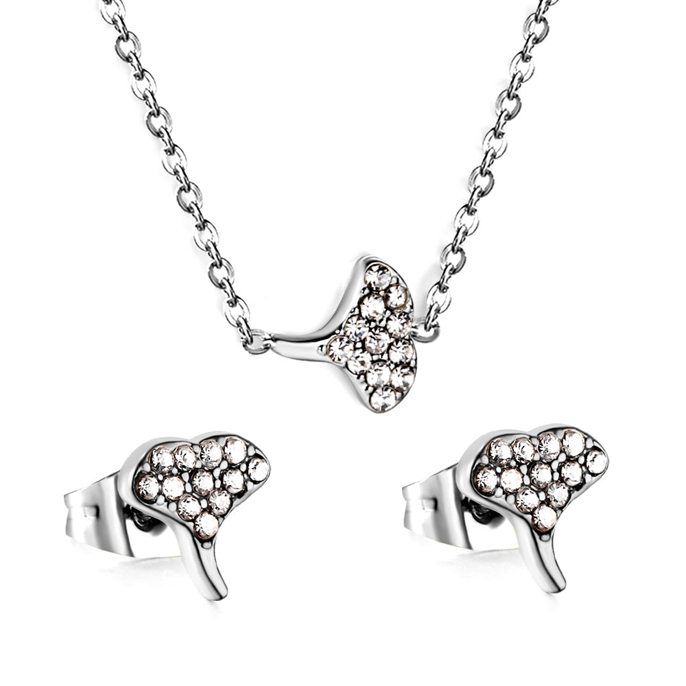 Gold/steel Fan Shape Jewelry Set with Diamonds asonjewelry