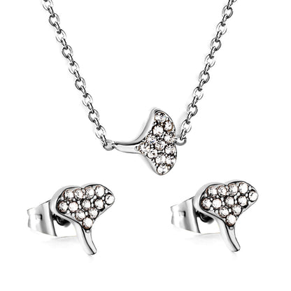 Gold/steel Fan Shape Jewelry Set with Diamonds asonjewelry